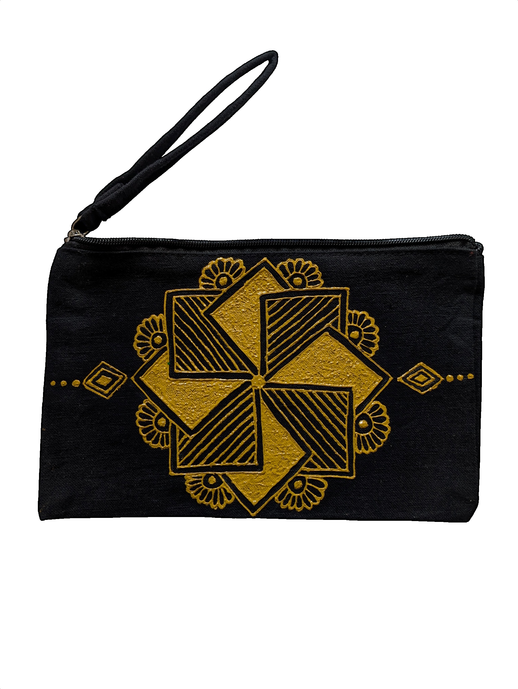 Hand Painted Black Canvas Wristlet Pouch
